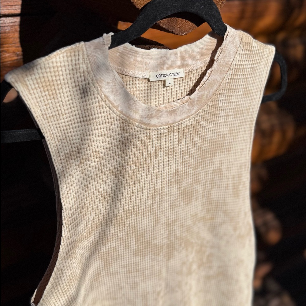 Cotton Citizen Sleeveless Waffle Tank | L | Tie-Dye Sandstone Beige